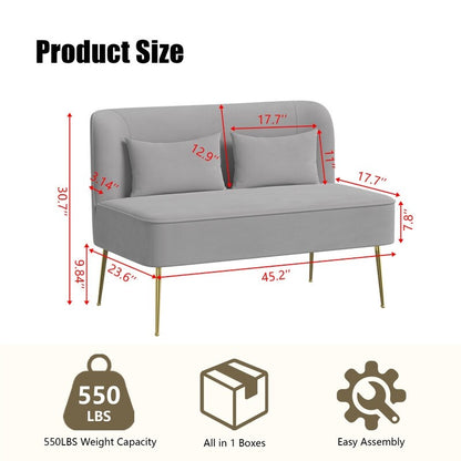 Fauteuil d'appoint rembourré en velours touffeté et métal avec coussin épais, deux fauteuils causeuse