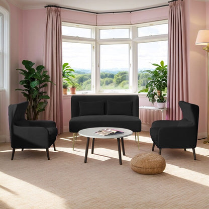 Fauteuil d'appoint rembourré en velours touffeté et métal avec coussin épais, deux fauteuils causeuse