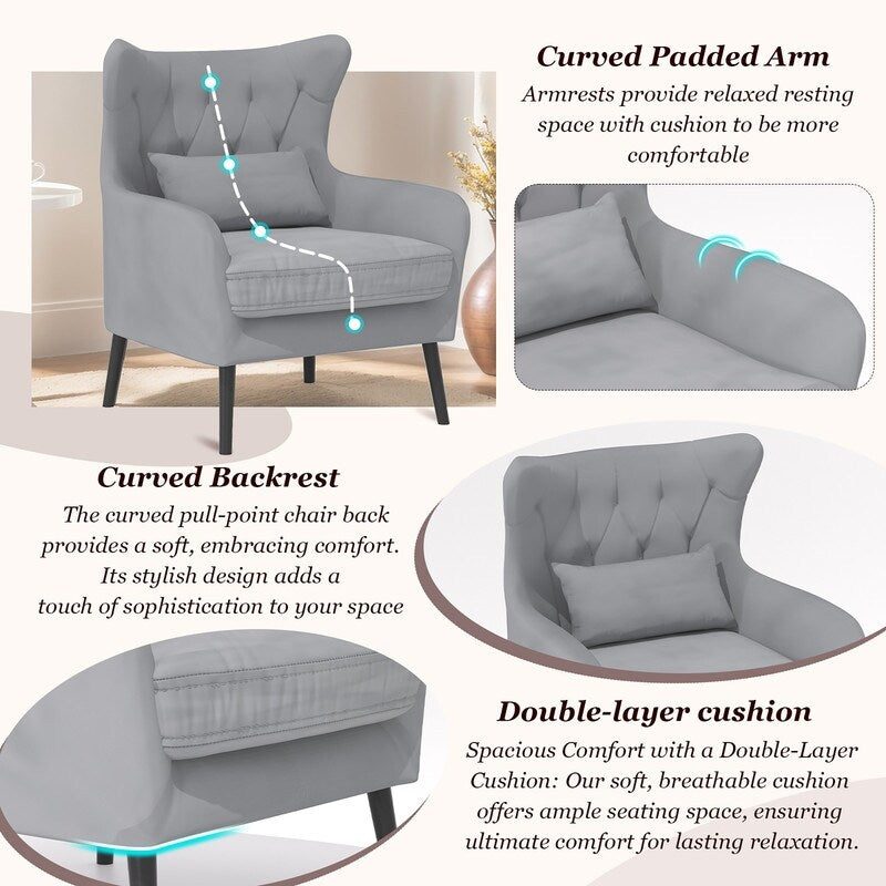 Fauteuil d'appoint rembourré en velours touffeté et métal avec coussin épais, deux fauteuils causeuse