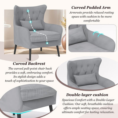 Fauteuil d'appoint rembourré en velours touffeté et métal avec coussin épais, deux fauteuils causeuse