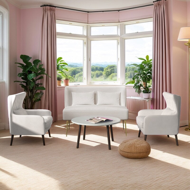 Fauteuil d'appoint rembourré en velours touffeté et métal avec coussin épais, deux fauteuils causeuse