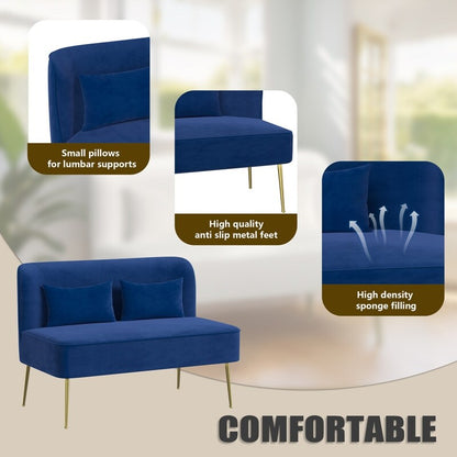 Fauteuil d'appoint rembourré en velours touffeté et métal avec coussin épais, deux fauteuils causeuse