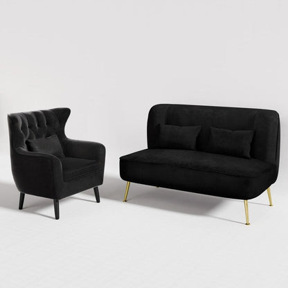 Fauteuil d'appoint rembourré en velours touffeté et métal avec coussin épais, deux fauteuils causeuse