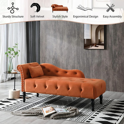 Chaise longue en velours 61 avec 1 oreiller et garniture cloutée