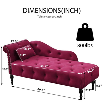 Chaise longue en velours 61 avec 1 oreiller et garniture cloutée