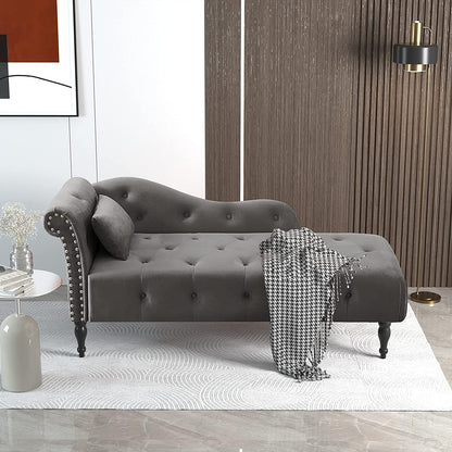 Chaise longue en velours 61 avec 1 oreiller et garniture cloutée