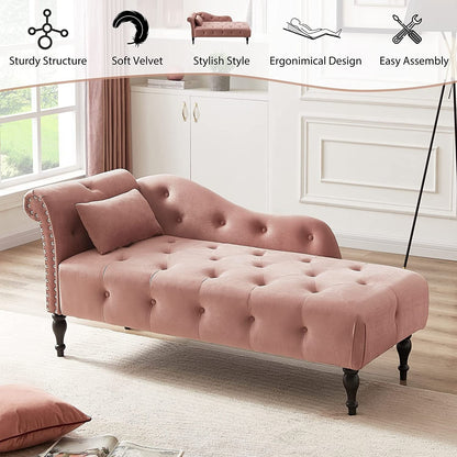 Chaise longue en velours 61 avec 1 oreiller et garniture cloutée