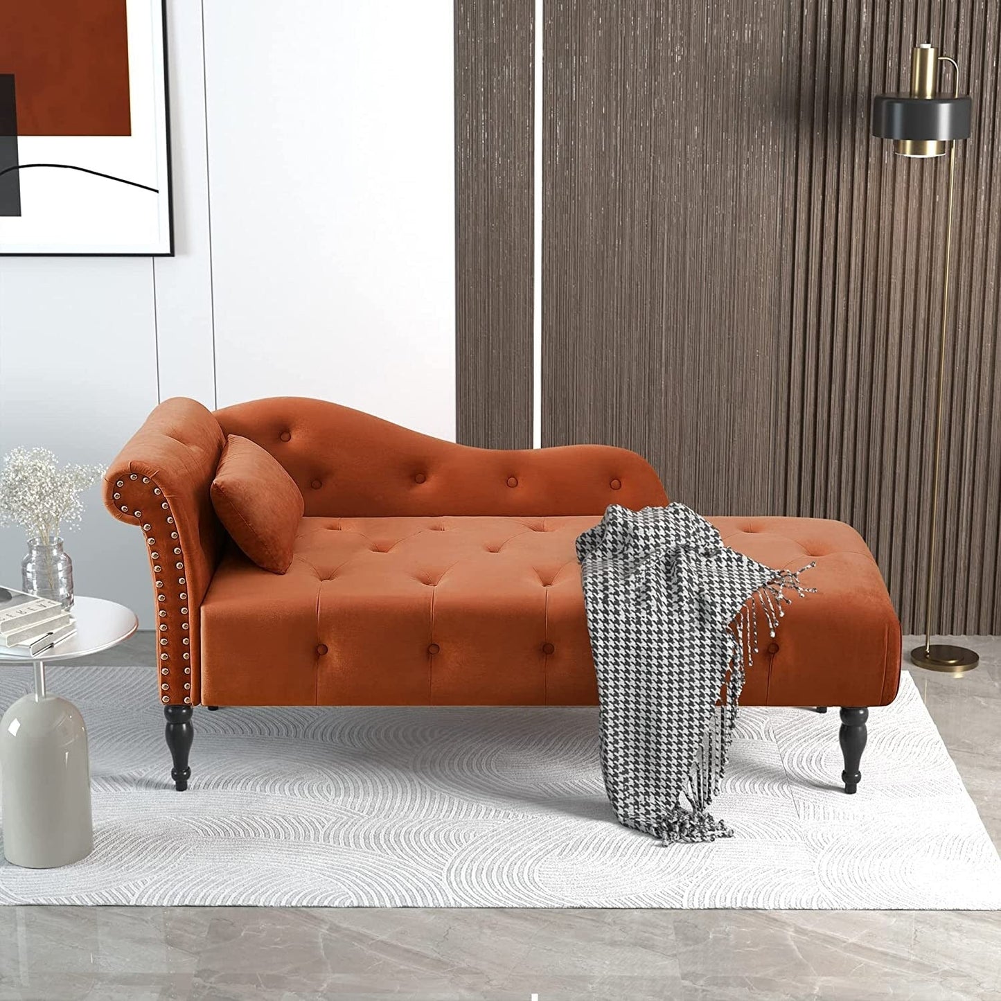 Chaise longue en velours 61 avec 1 oreiller et garniture cloutée