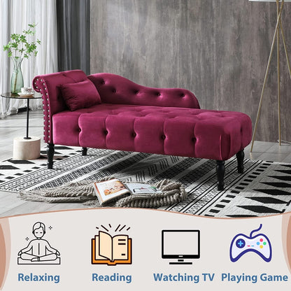 Chaise longue en velours 61 avec 1 oreiller et garniture cloutée