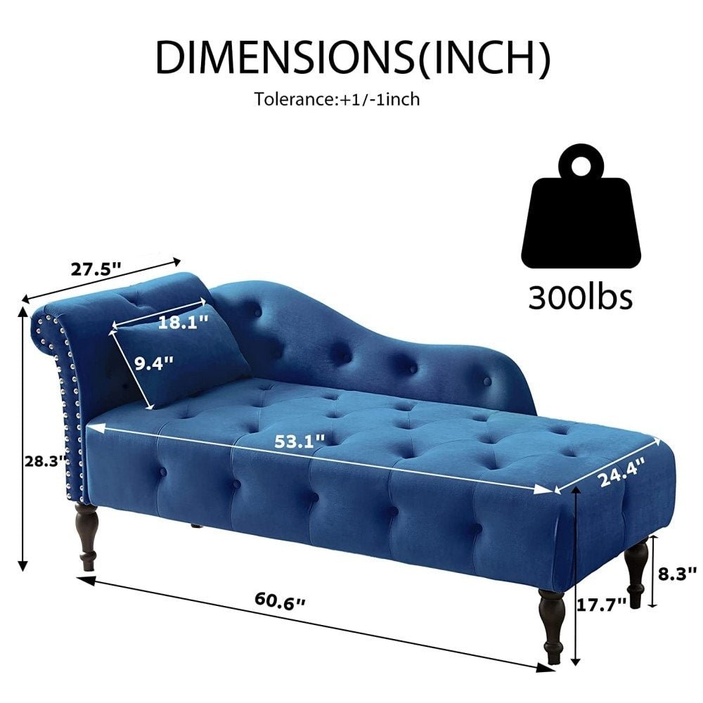 Chaise longue en velours 61 avec 1 oreiller et garniture cloutée