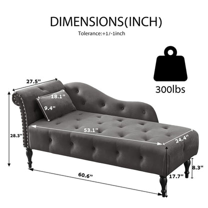 Chaise longue en velours 61 avec 1 oreiller et garniture cloutée