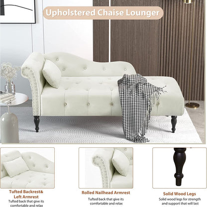 Chaise longue en velours 61 avec 1 oreiller et garniture cloutée