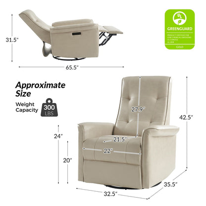 Fauteuil inclinable pivotant électrique moderne en similicuir Valentin avec ports USB, lot de 2 par HULALA HOME