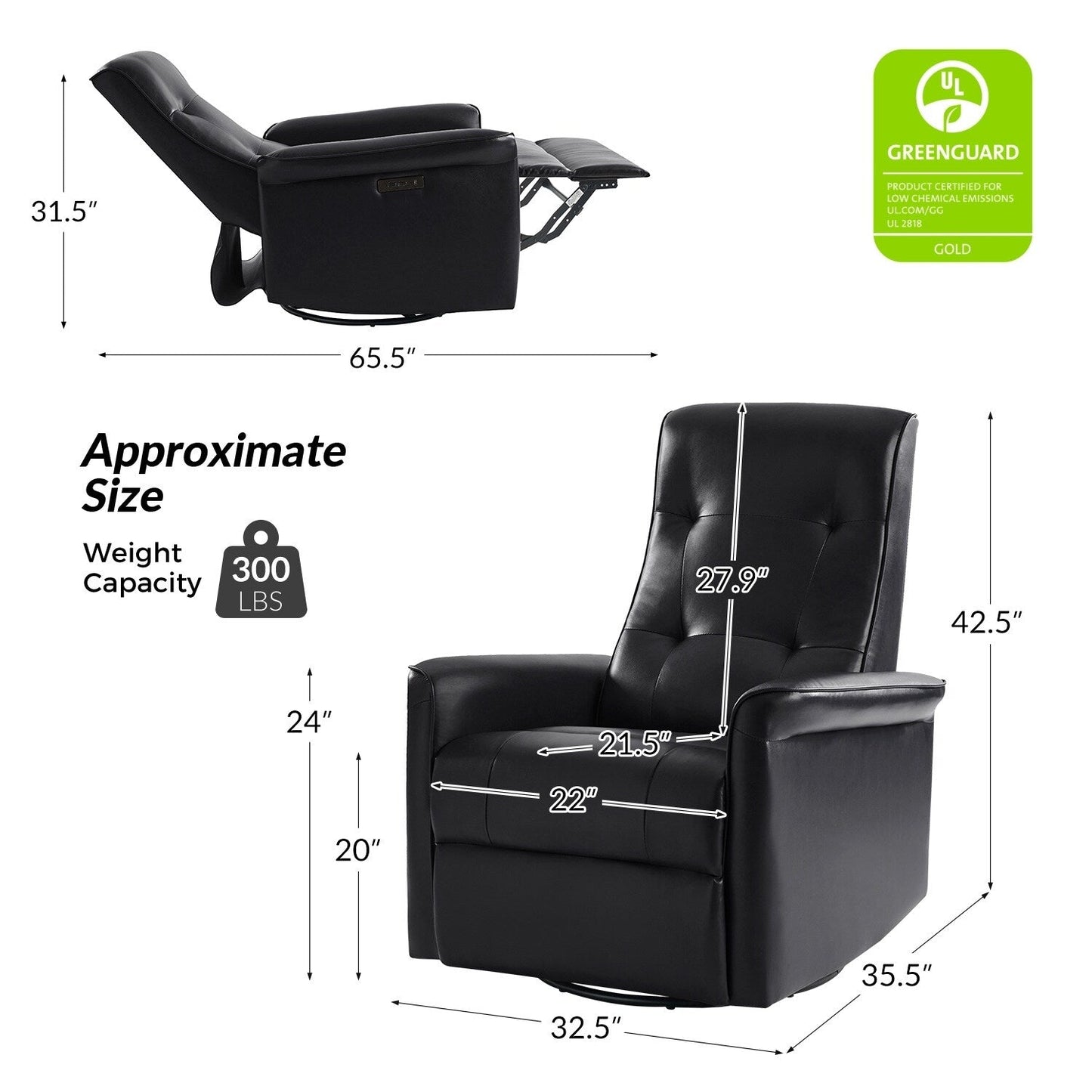 Fauteuil inclinable pivotant électrique moderne en similicuir Valentin avec ports USB, lot de 2 par HULALA HOME