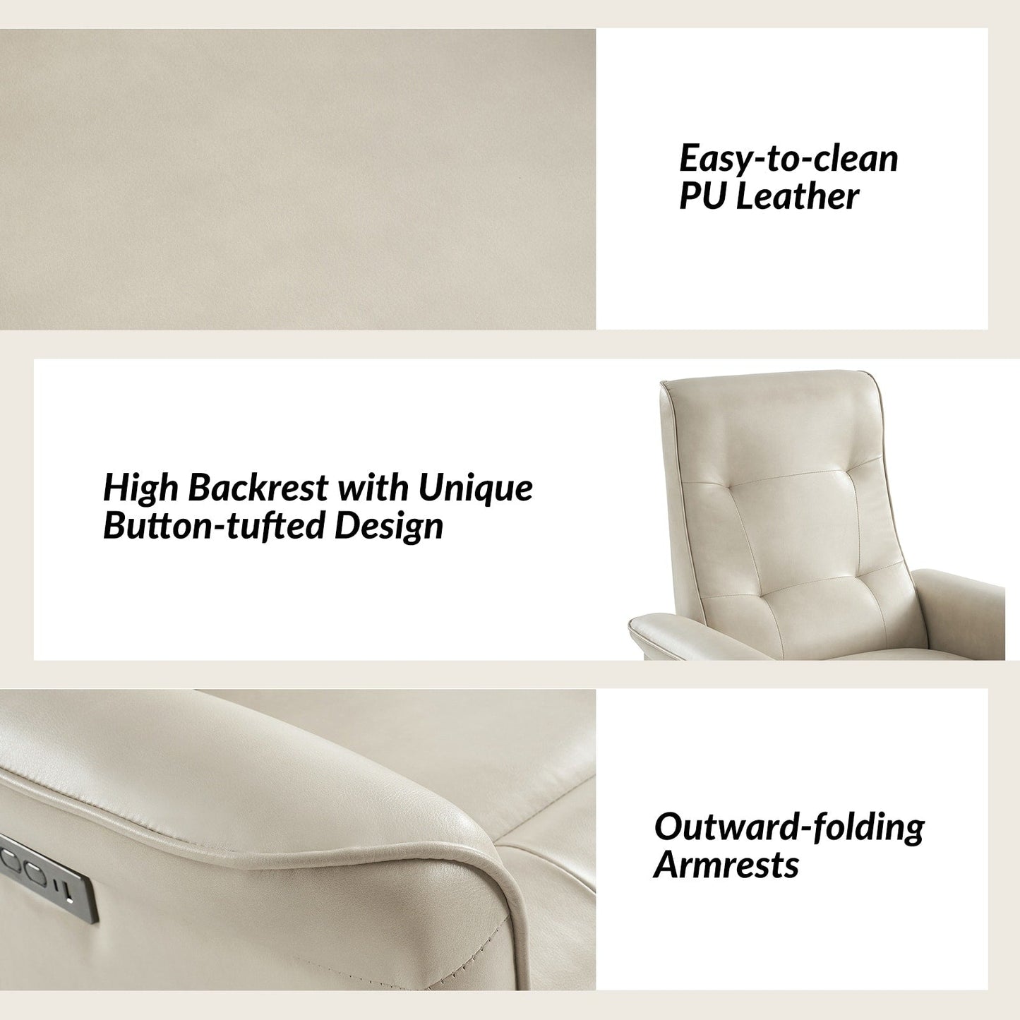 Fauteuil inclinable pivotant électrique moderne en similicuir Valentin avec ports USB, lot de 2 par HULALA HOME