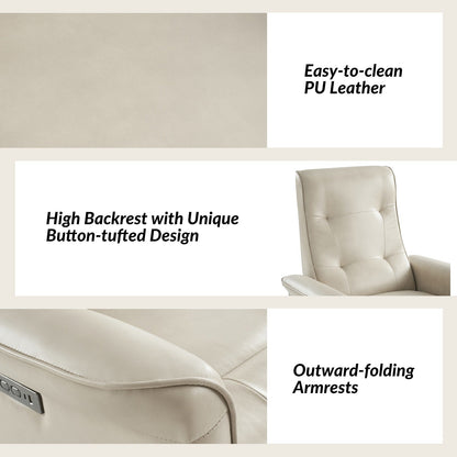 Fauteuil inclinable pivotant électrique moderne en similicuir Valentin avec ports USB, lot de 2 par HULALA HOME