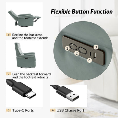 Fauteuil inclinable pivotant électrique moderne en similicuir Valentin avec ports USB, lot de 2 par HULALA HOME