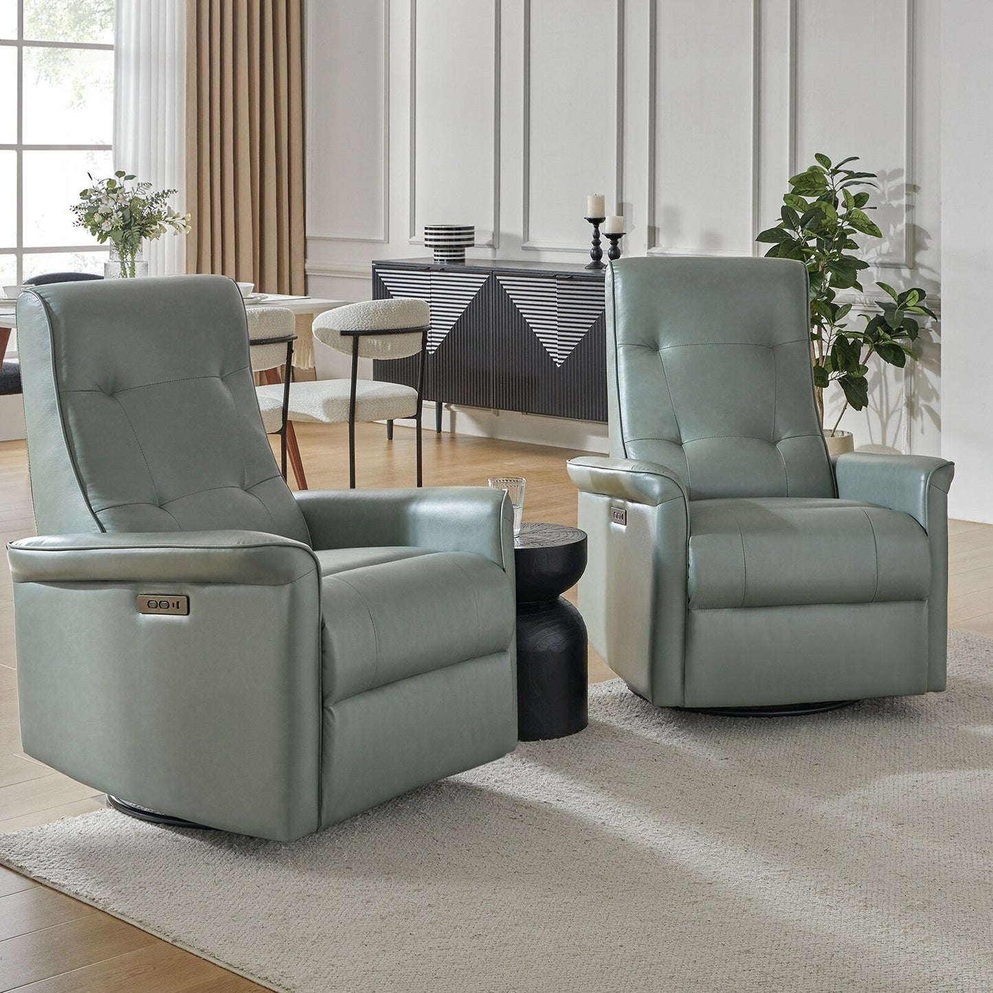 Fauteuil inclinable pivotant électrique moderne en similicuir Valentin avec ports USB, lot de 2 par HULALA HOME