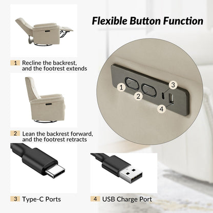 Fauteuil inclinable pivotant électrique moderne en similicuir Valentin avec ports USB, lot de 2 par HULALA HOME