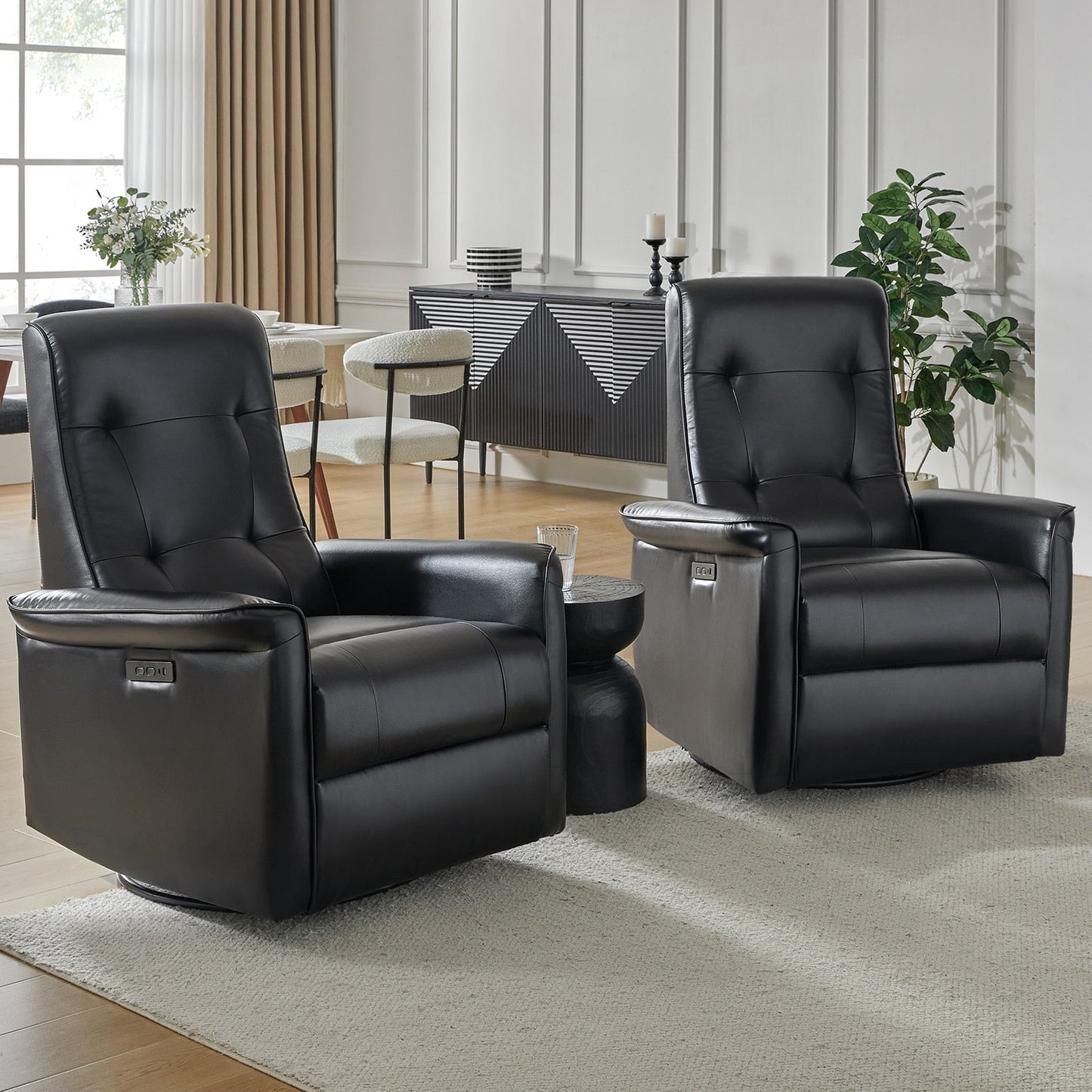 Fauteuil inclinable pivotant électrique moderne en similicuir Valentin avec ports USB, lot de 2 par HULALA HOME