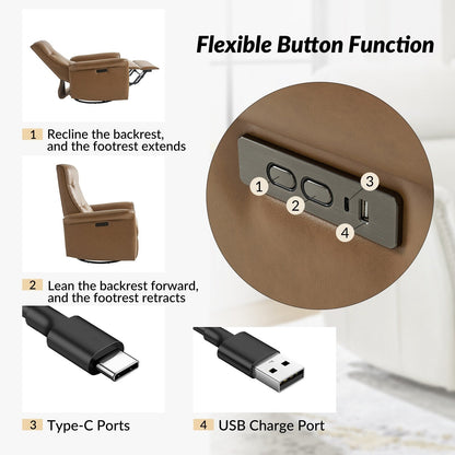 Fauteuil inclinable pivotant électrique moderne en similicuir Valentin avec ports USB, lot de 2 par HULALA HOME