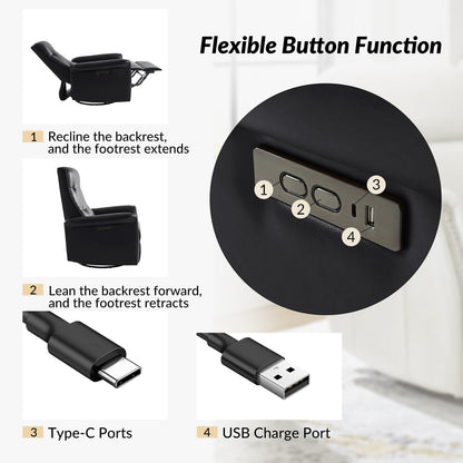 Fauteuil inclinable pivotant électrique moderne en similicuir Valentin avec ports USB, lot de 2 par HULALA HOME