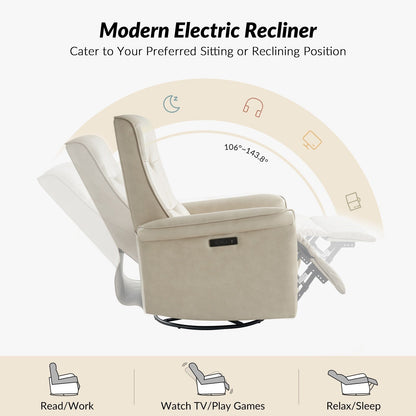 Fauteuil inclinable pivotant électrique moderne en similicuir Valentin avec ports USB, lot de 2 par HULALA HOME