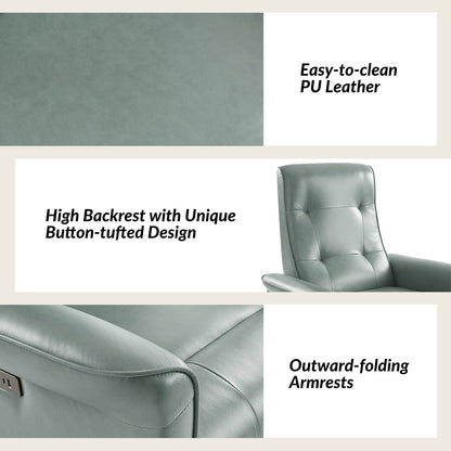 Fauteuil inclinable pivotant électrique moderne en similicuir Valentin avec ports USB, lot de 2 par HULALA HOME