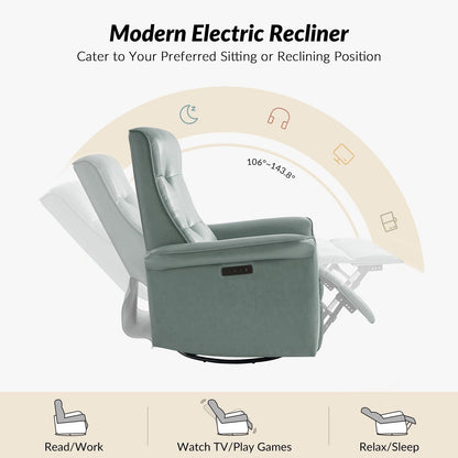 Fauteuil inclinable pivotant électrique moderne en similicuir Valentin avec ports USB, lot de 2 par HULALA HOME