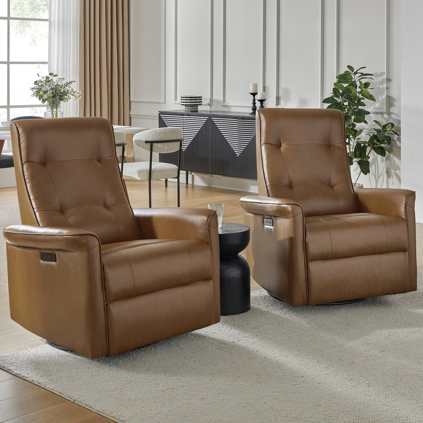 Fauteuil inclinable pivotant électrique moderne en similicuir Valentin avec ports USB, lot de 2 par HULALA HOME