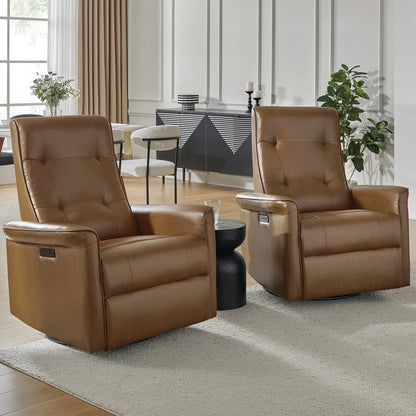 Fauteuil inclinable pivotant électrique moderne en similicuir Valentin avec ports USB, lot de 2 par HULALA HOME