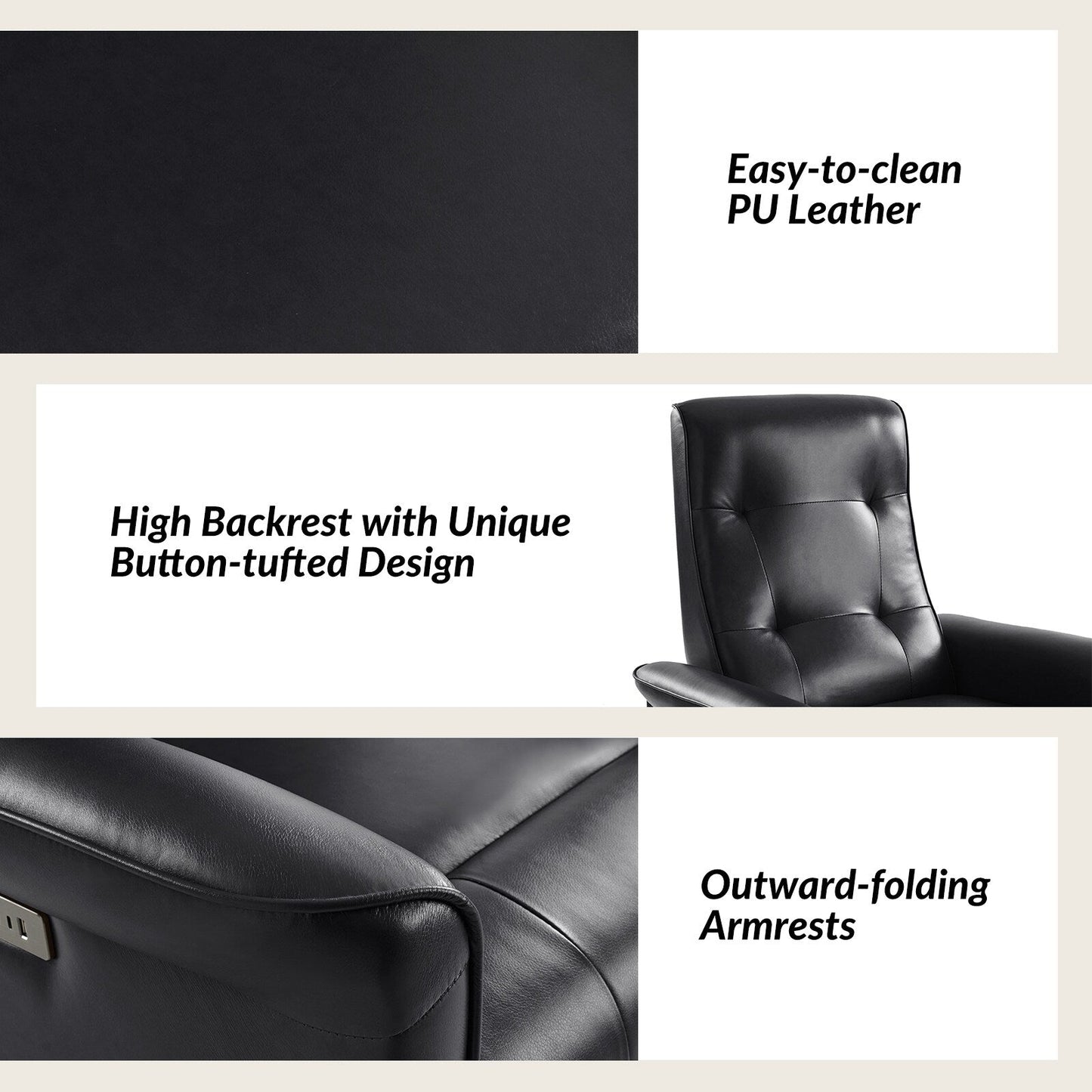 Fauteuil inclinable pivotant électrique moderne en similicuir Valentin avec ports USB, lot de 2 par HULALA HOME