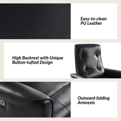 Fauteuil inclinable pivotant électrique moderne en similicuir Valentin avec ports USB, lot de 2 par HULALA HOME