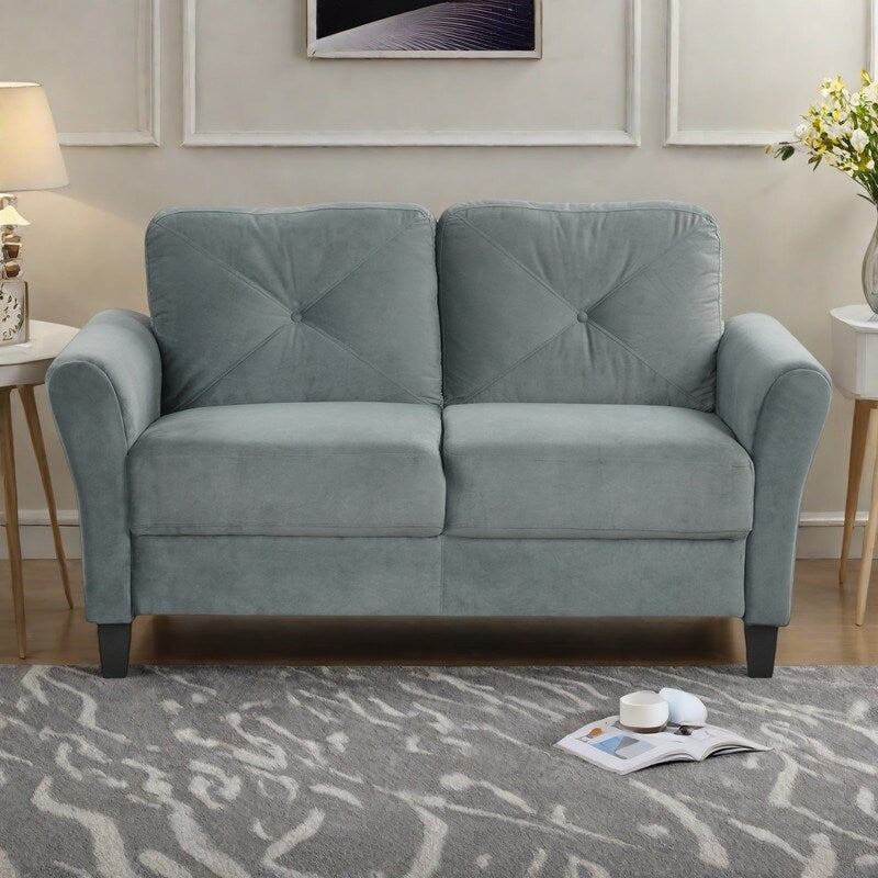 Canapé sectionnel 2 places en velours avec coussins amovibles