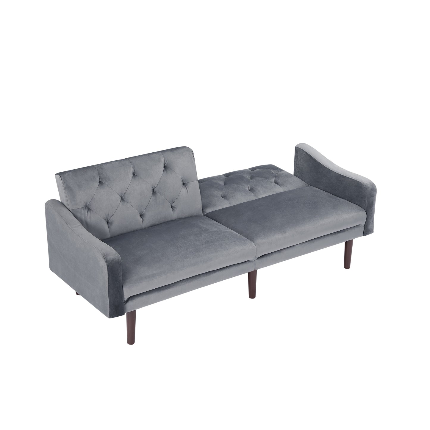 Canapé-lit 3 places en velours avec coussins décoratifs et cadre en bois