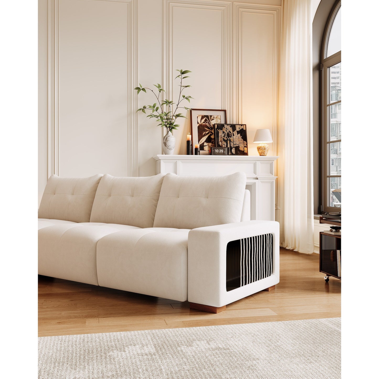 Canapé 3 places en velours avec tissu anti-griffures de chat