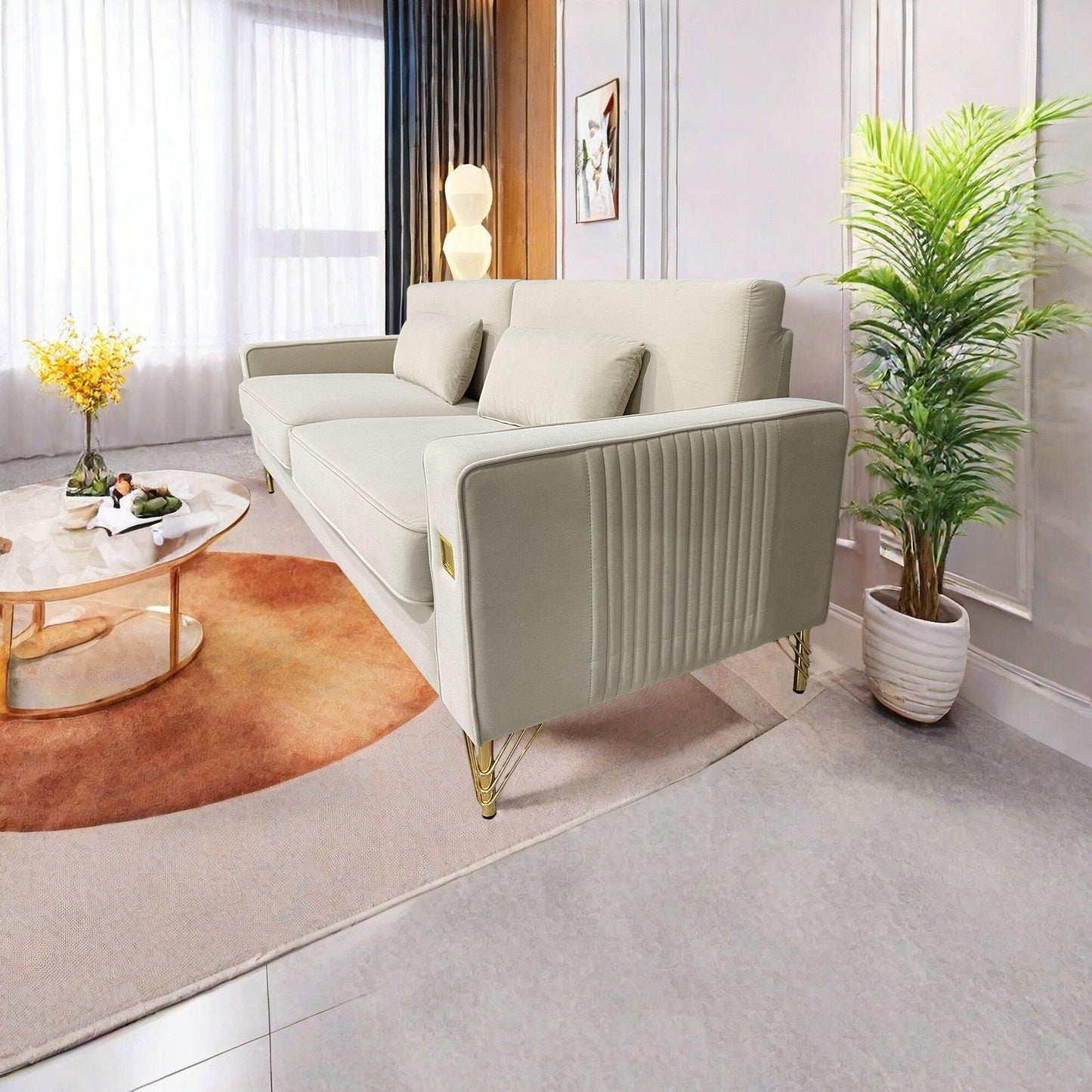 Canapé 3 places en velours avec touches dorées