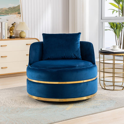 Fauteuil d'appoint pivotant à 360° en velours avec coussin d'assise, fauteuil tonneau rembourré avec base en acier inoxydable, fauteuil de salon