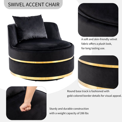 Fauteuil d'appoint pivotant à 360° en velours avec coussin d'assise, fauteuil tonneau rembourré avec base en acier inoxydable, fauteuil de salon