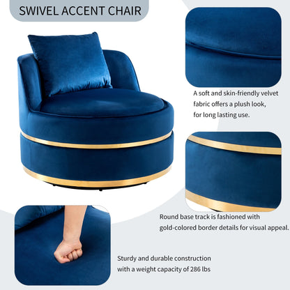 Fauteuil d'appoint pivotant à 360° en velours avec coussin d'assise, fauteuil tonneau rembourré avec base en acier inoxydable, fauteuil de salon