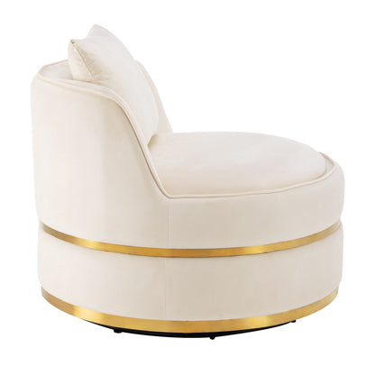 Fauteuil d'appoint pivotant à 360° en velours avec coussin d'assise, fauteuil tonneau rembourré avec base en acier inoxydable, fauteuil de salon