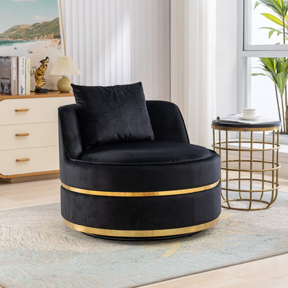 Fauteuil d'appoint pivotant à 360° en velours avec coussin d'assise, fauteuil tonneau rembourré avec base en acier inoxydable, fauteuil de salon