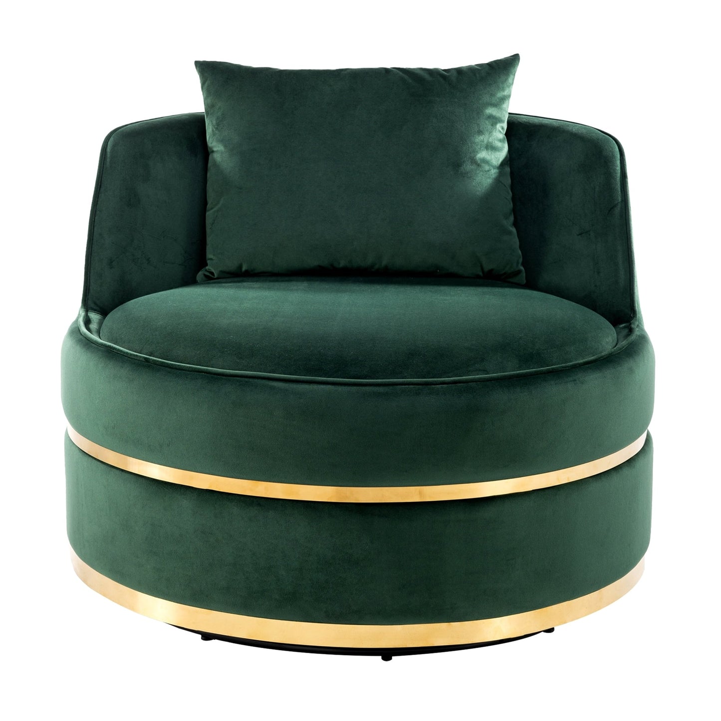 Fauteuil d'appoint pivotant à 360° en velours avec coussin d'assise, fauteuil tonneau rembourré avec base en acier inoxydable, fauteuil de salon