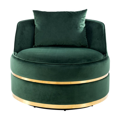 Fauteuil d'appoint pivotant à 360° en velours avec coussin d'assise, fauteuil tonneau rembourré avec base en acier inoxydable, fauteuil de salon
