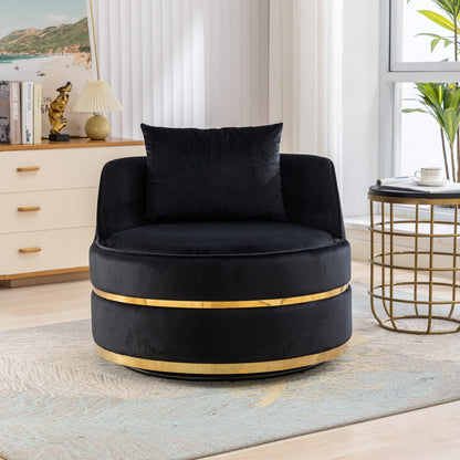 Fauteuil d'appoint pivotant à 360° en velours avec coussin d'assise, fauteuil tonneau rembourré avec base en acier inoxydable, fauteuil de salon