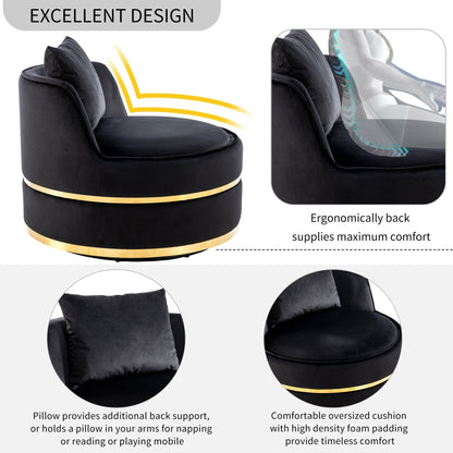 Fauteuil d'appoint pivotant à 360° en velours avec coussin d'assise, fauteuil tonneau rembourré avec base en acier inoxydable, fauteuil de salon