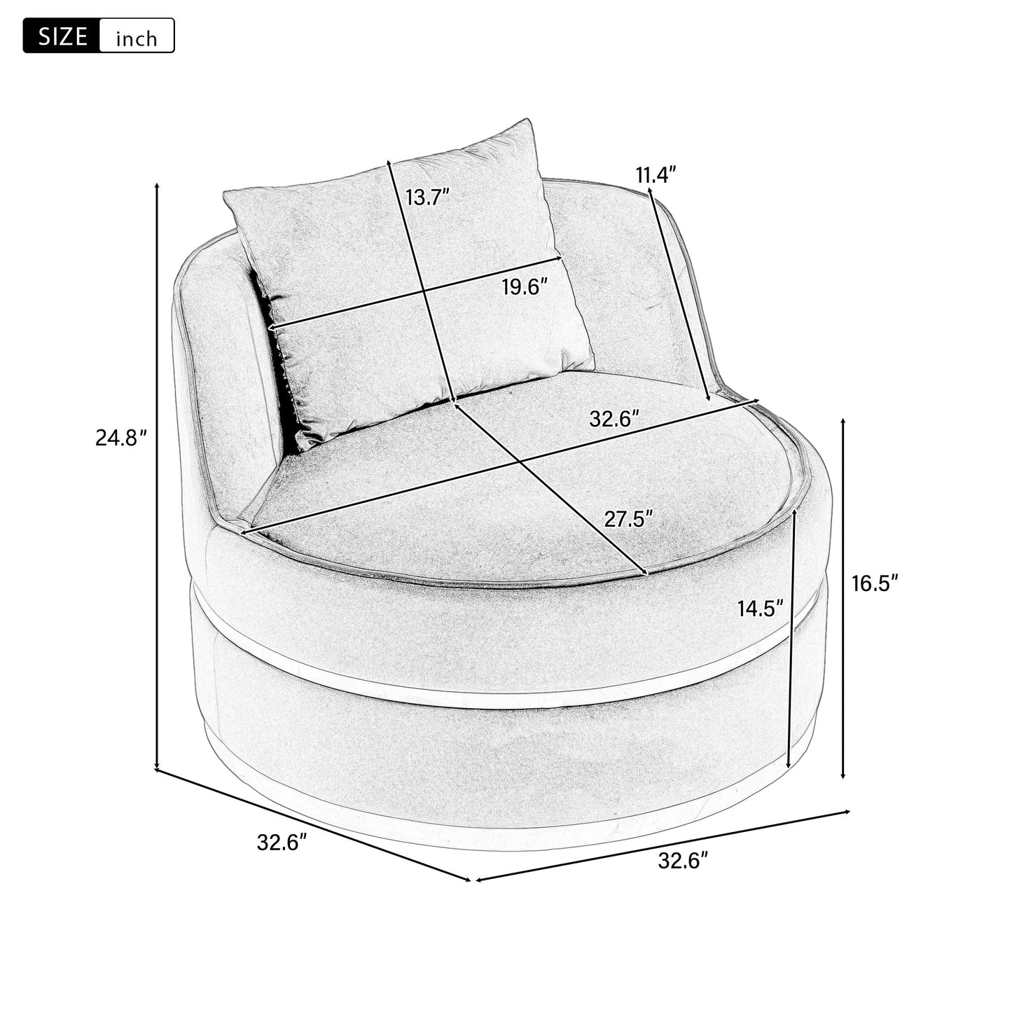 Fauteuil d'appoint pivotant à 360° en velours avec coussin d'assise, fauteuil tonneau rembourré avec base en acier inoxydable, fauteuil de salon