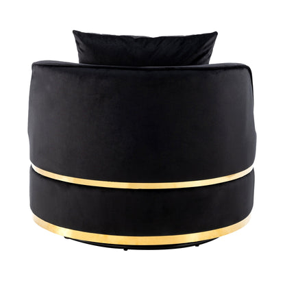 Fauteuil d'appoint pivotant à 360° en velours avec coussin d'assise, fauteuil tonneau rembourré avec base en acier inoxydable, fauteuil de salon