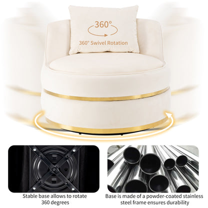 Fauteuil d'appoint pivotant à 360° en velours avec coussin d'assise, fauteuil tonneau rembourré avec base en acier inoxydable, fauteuil de salon