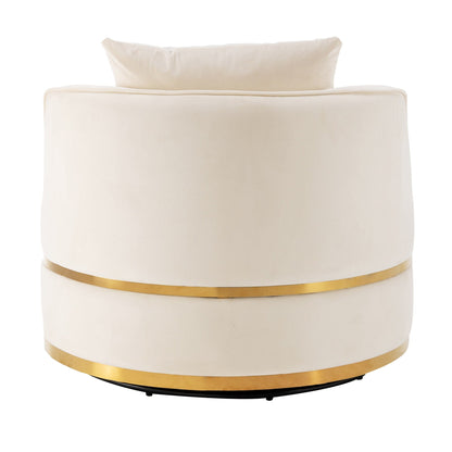 Fauteuil d'appoint pivotant à 360° en velours avec coussin d'assise, fauteuil tonneau rembourré avec base en acier inoxydable, fauteuil de salon